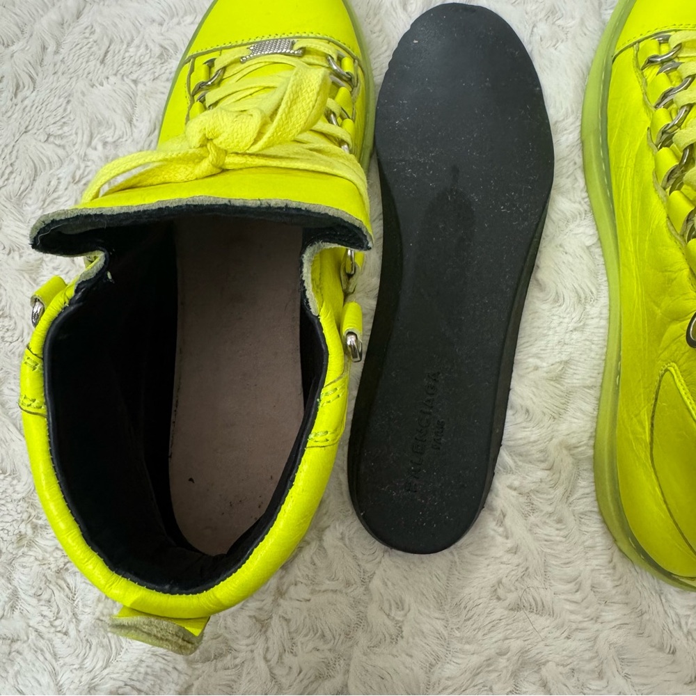 Balenciaga Arena Leather High Neon Sneakers Yellow 433296 Size 38 - Picture 11 of 12